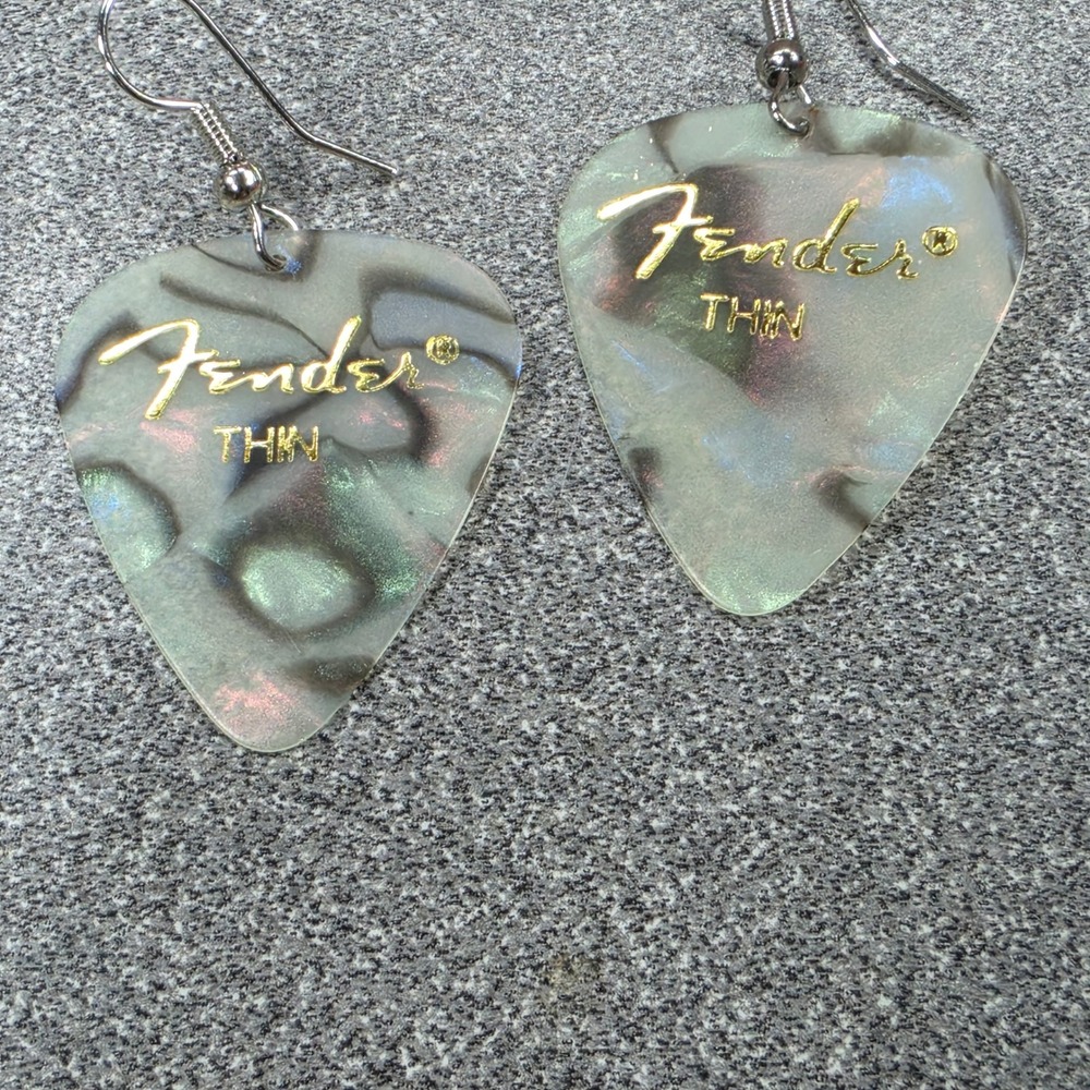 Fender Guitar Pick Earrings Womens Excellent Pearloid Thin Dangle